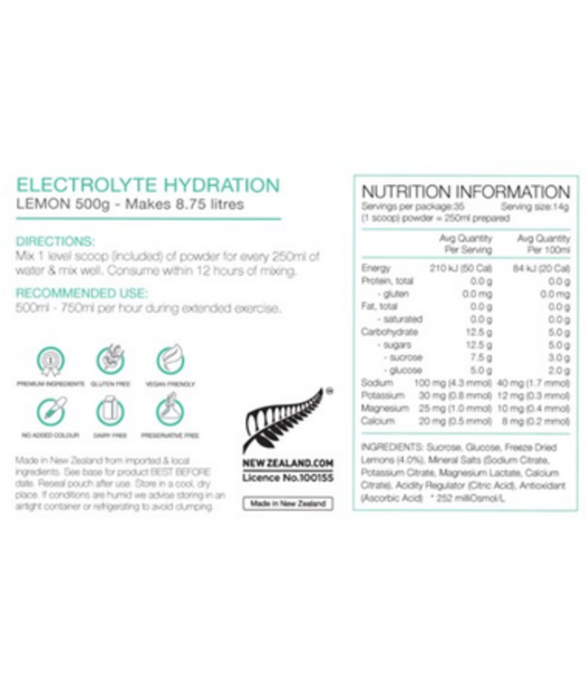 PURE ELECTROLYTE HYDRATION (18) 500g LEMON (WADA batch tested)
