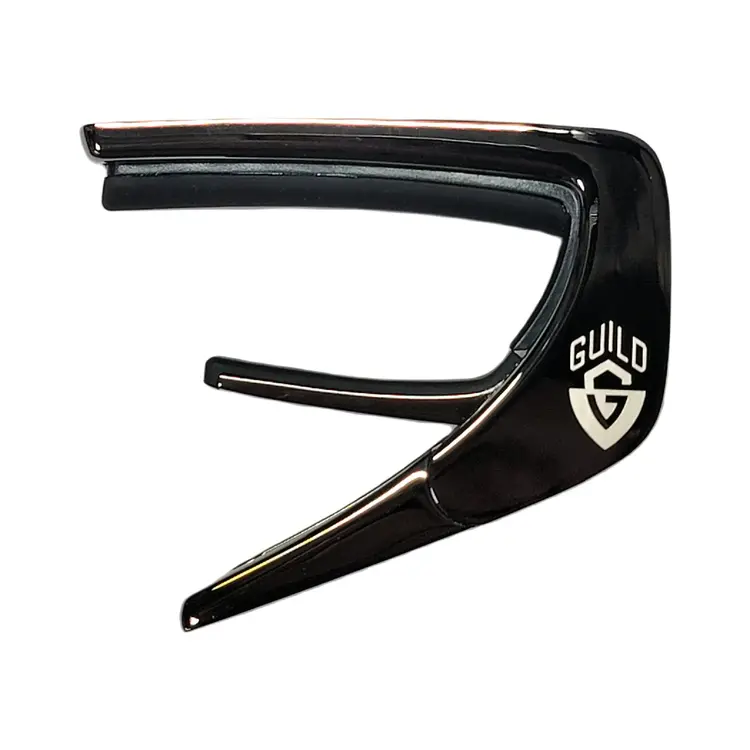 Thalia Guild Black Chrome Finish Capo - Ebony Inked w/V Block Fingerboard Marker - by Thalia