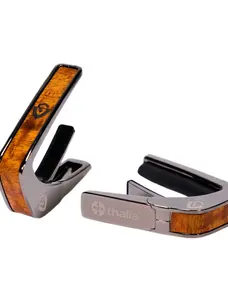 Thalia Guild Black Chrome Finish Capo - Koa w/G Shield - by Thalia