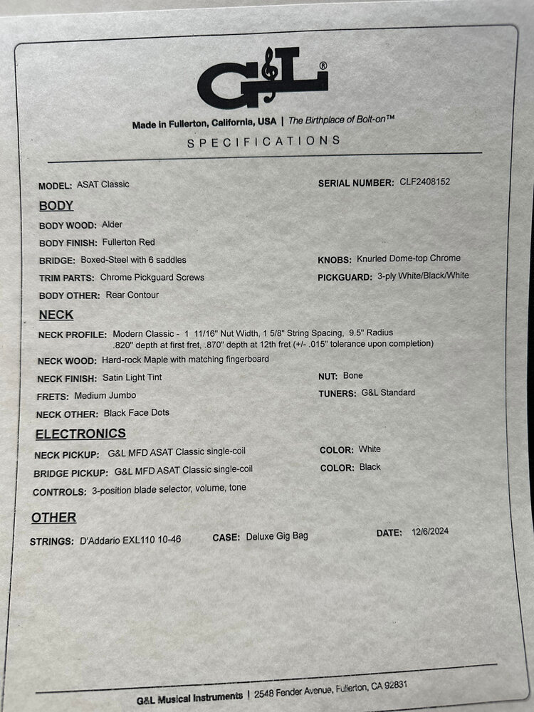 G&L G&L ASAT Classic - Fullerton Red