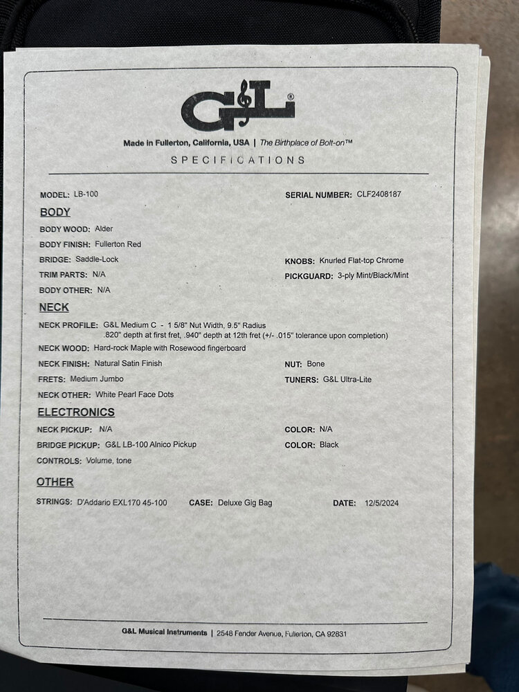 G&L G&L LB100 - Fullerton Red