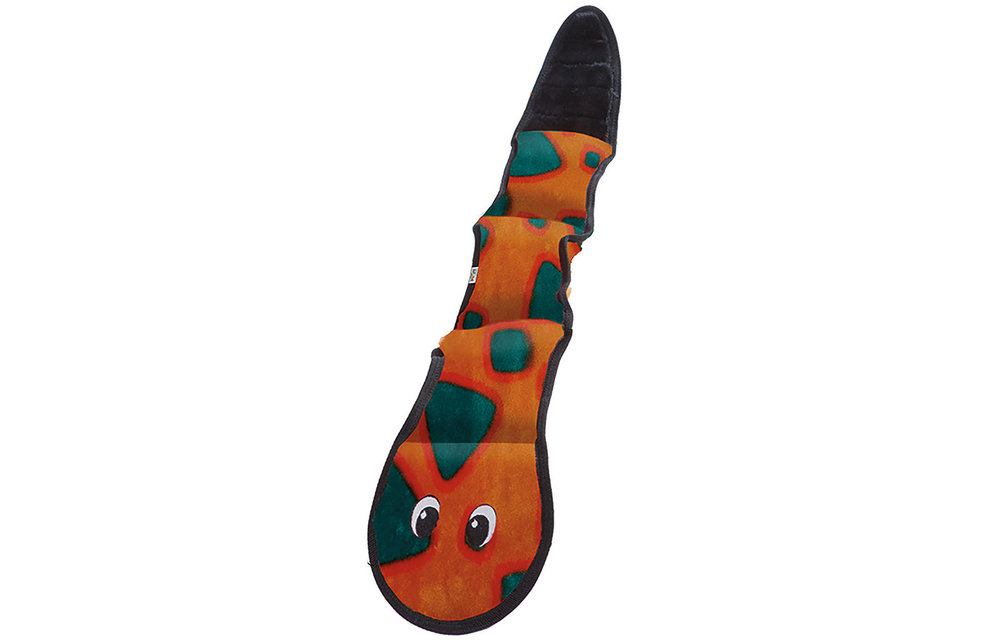 Outward Hound Invincibles Snake Org/Blu 3 Squeaker