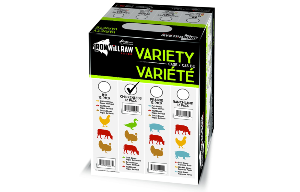 Iron Will Raw Variety Chicken-less Dog 12x1 lb