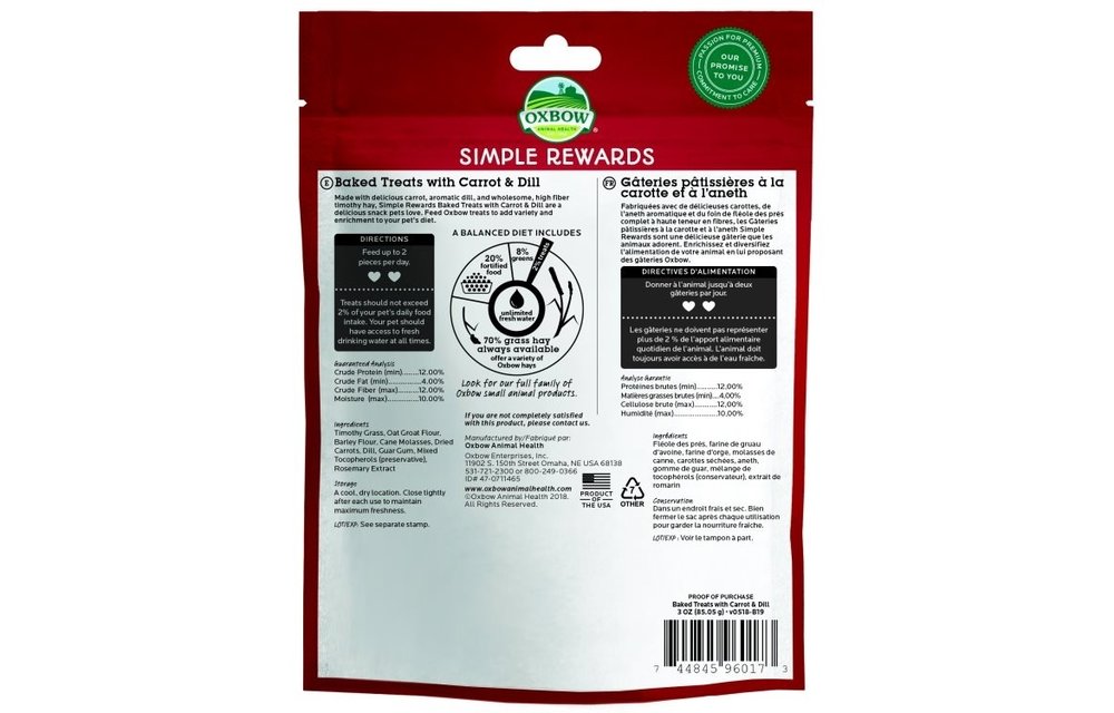 OXBOW Simple Rewards Baked Treats w/ Carrot & Dill 3oz