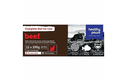 Healthy Paws Cat | Complete Dinner Beef 1.2kg (12x100g)