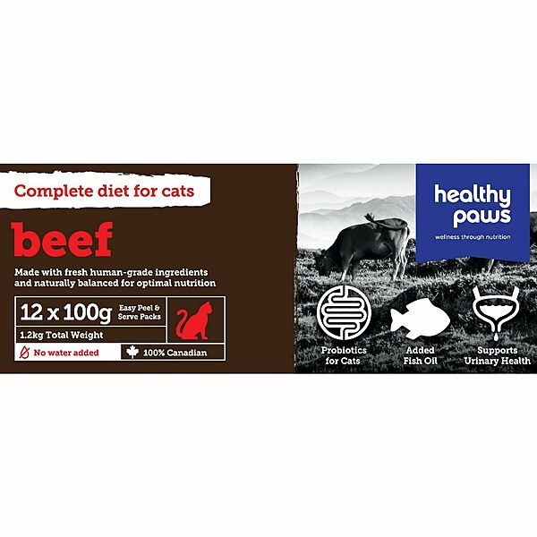 Healthy Paws Cat | Complete Dinner Beef 1.2kg (12x100g)