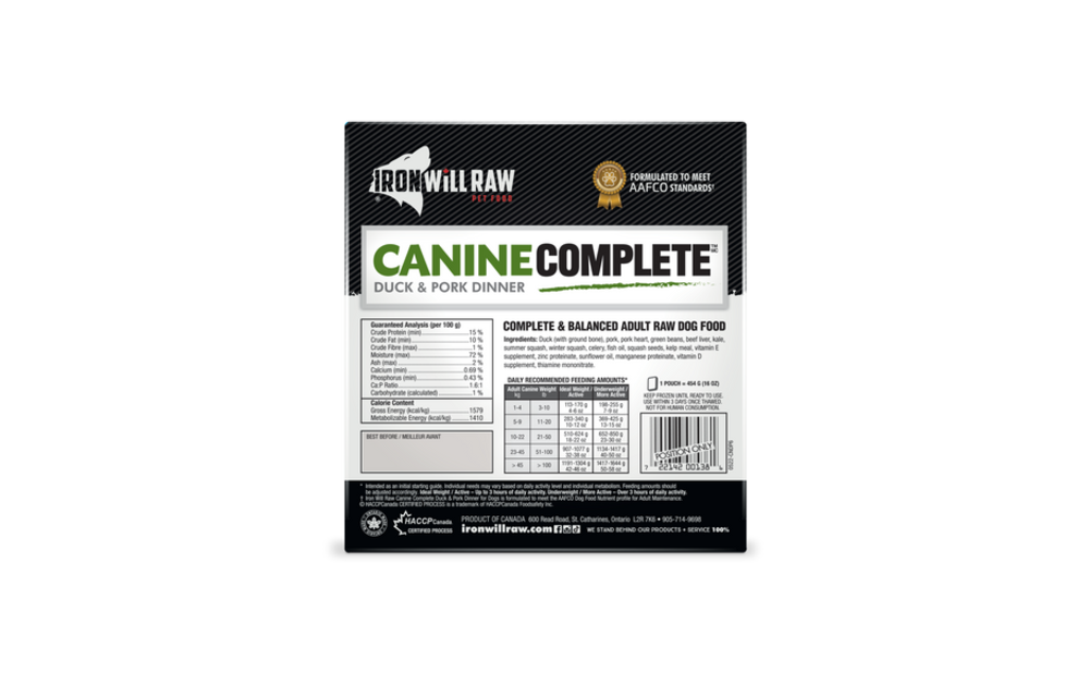 Iron Will Raw Complete Duck & Pork Dinner 6/1 lb