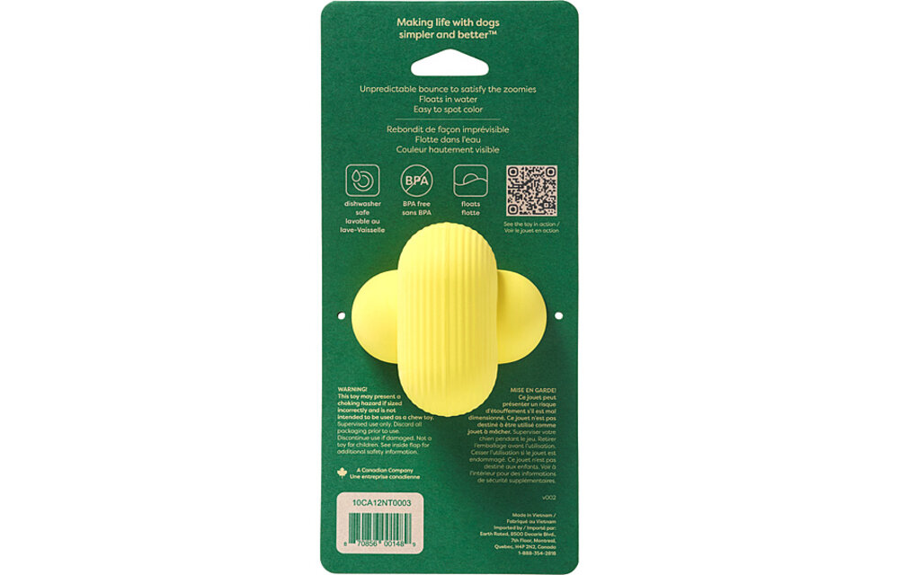 Earth Rated Rubber Fetch Toy Yellow Large