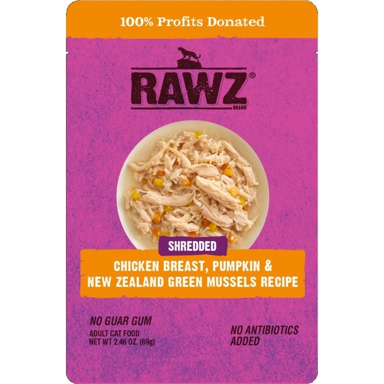 RAWZ Shredded Chicken Breast, Pumpkin & NZGM 69g Pouch