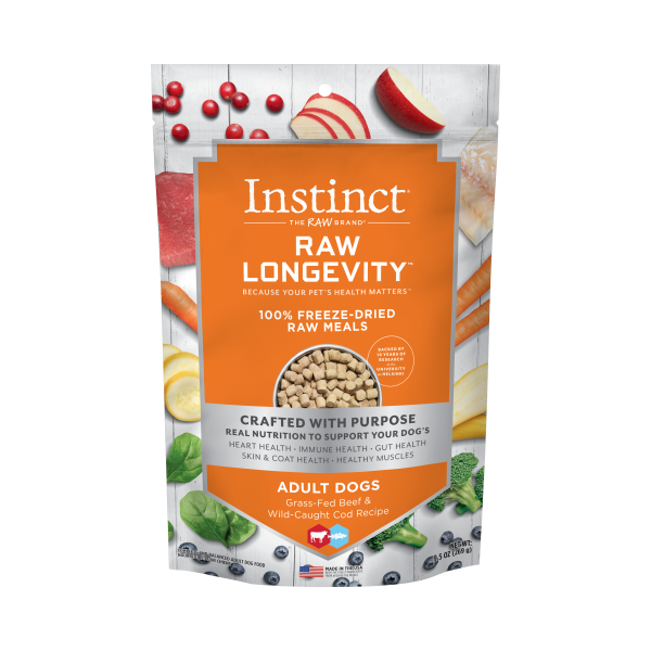 Instinct Dog Raw Longevity Freeze Dried Meals Cod/Beef 9.5oz