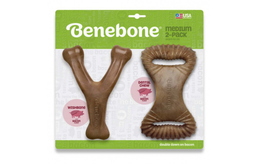 Benebone Dental Chew and Wishbone Bacon Medium 2pk