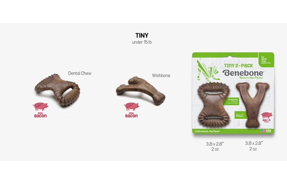 Benebone Dental Chew and Wishbone Bacon Tiny 2pk