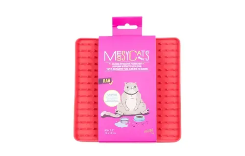 Messy Mutts Silicone Reversible Interactive Cat Licking Mat Red