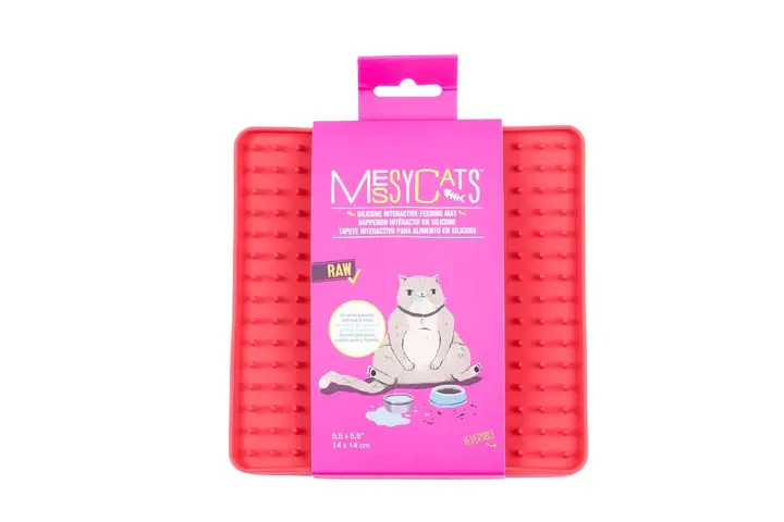 Messy Mutts Silicone Reversible Interactive Cat Licking Mat Red