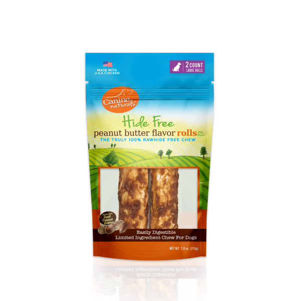 Canine Naturals Hide-Free Peanut Butter Rolls Large 7” 2Pk