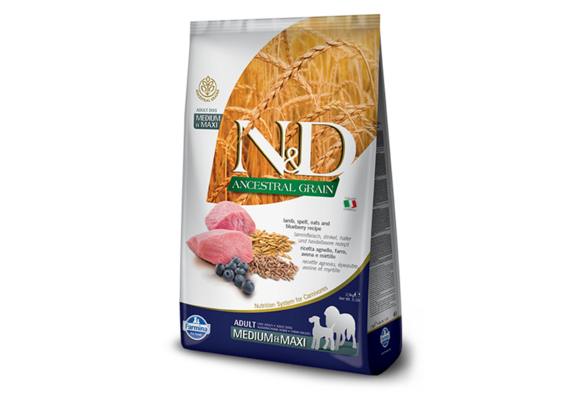Farmina N&D Dog Ancestral Grain - Lamb spelt oats & Blueberry Med/Maxi 12kg