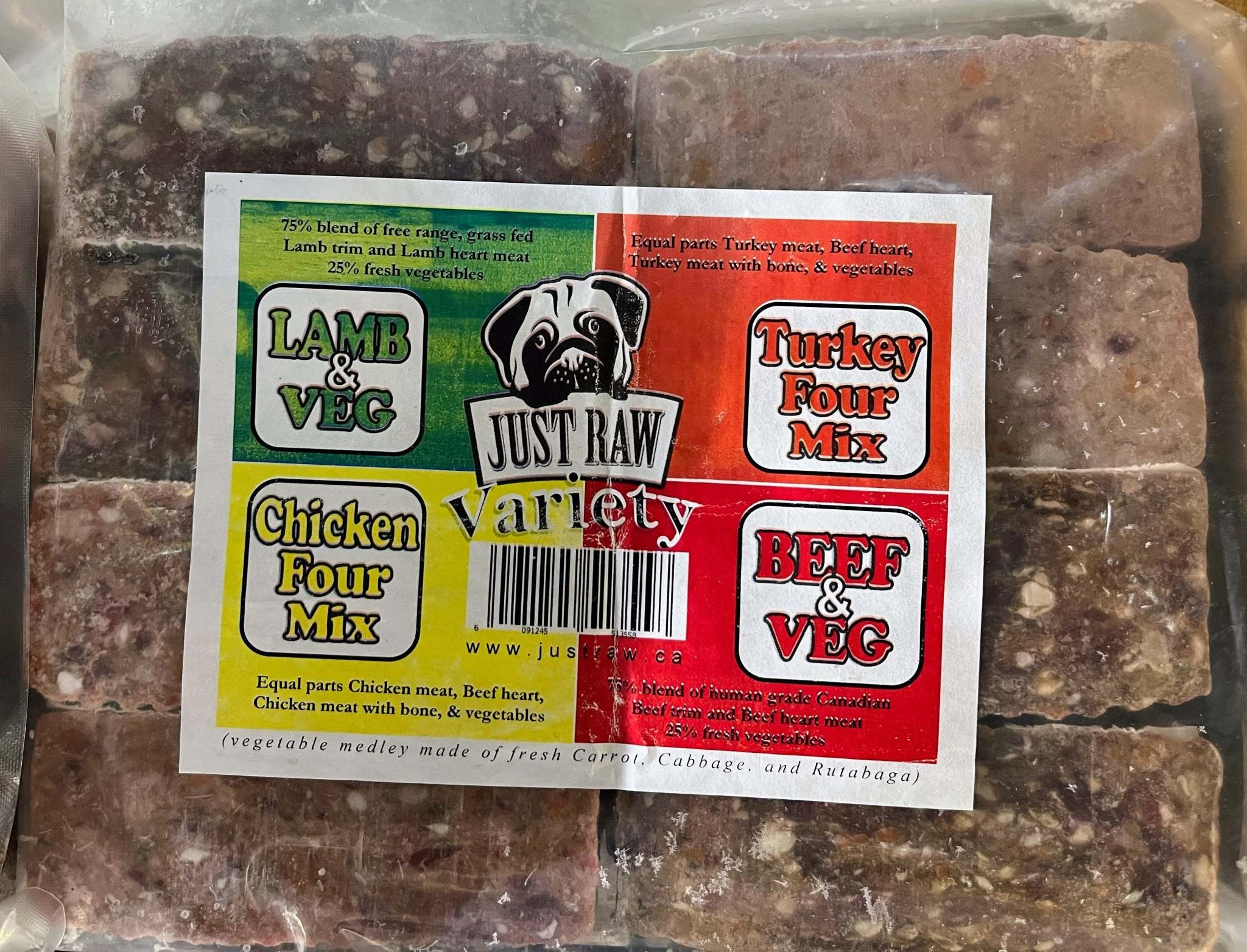 Just Raw Variety Pack w/ Veg 4lb (8 x .5lb)