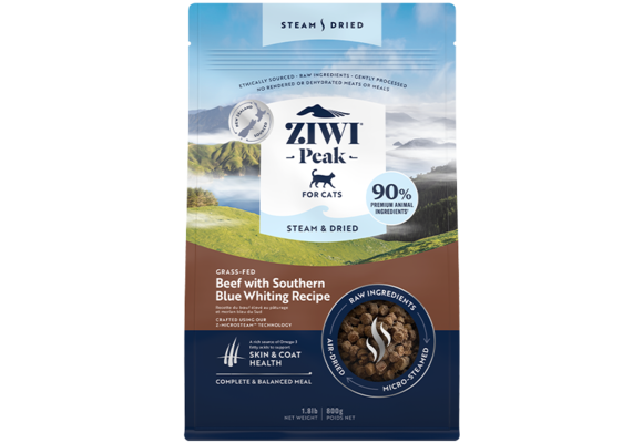ZIWI Peak Cat Steam-Dried Beef w/S Blue Whiting 800g