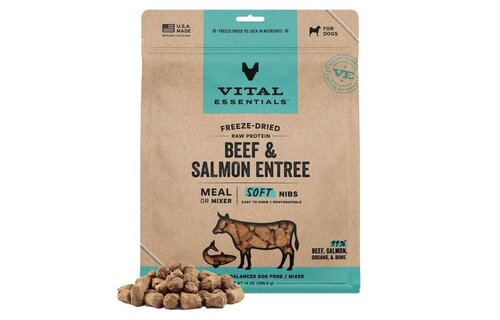 Vital Essentials Freeze Dried Raw Beef & Salmon Entree & Mixer Soft Nibs Dog 14oz