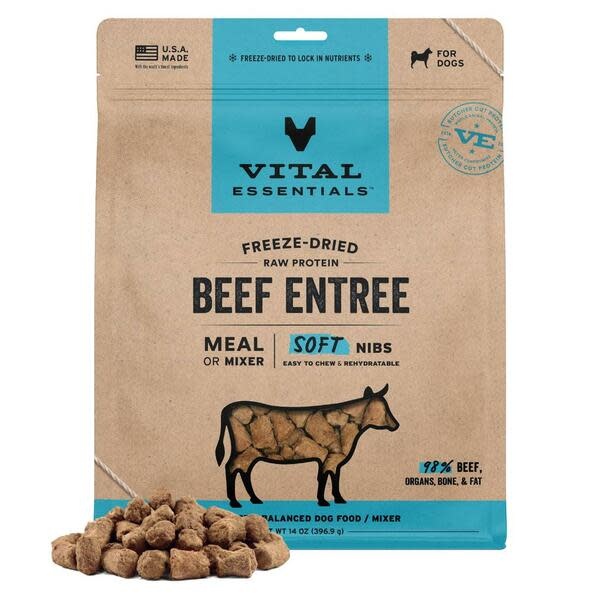 Vital Essentials Freeze Dried Raw Beef Entree & Mixer Soft Nibs Dog 14oz