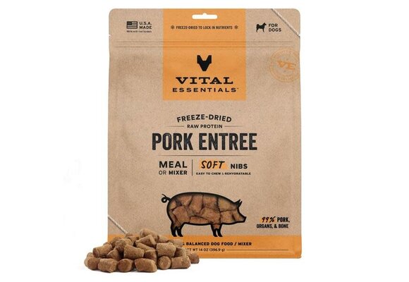 Vital Essentials FD Raw Pork Entree & Mixer Soft Nibs Dog 14oz