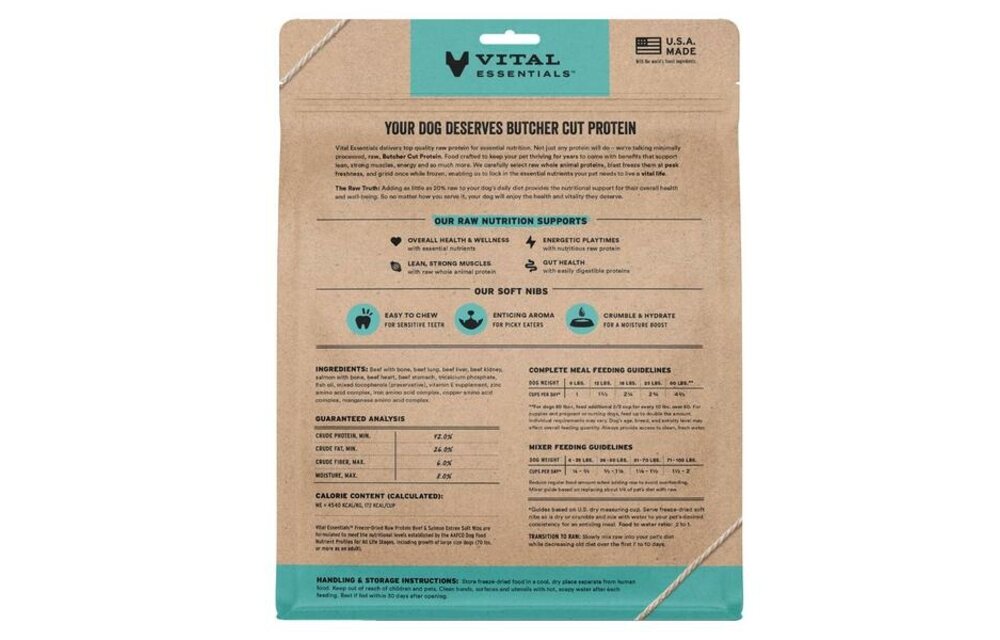 Vital Essentials Freeze Dried Raw Beef & Salmon Entree & Mixer Soft Nibs Dog 14oz