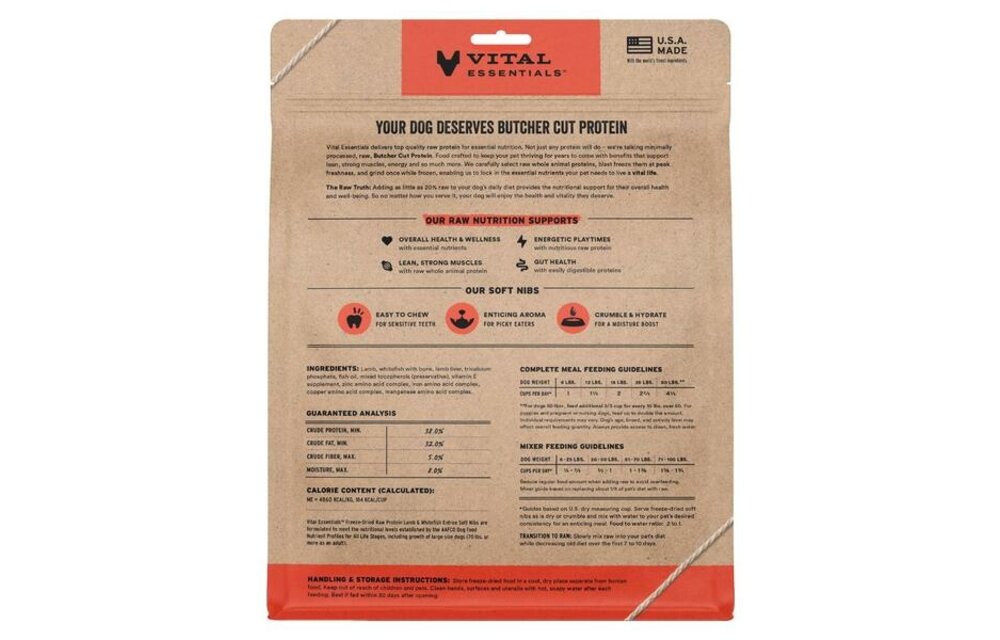 Vital Essentials Freeze Dried Raw Lamb & Whitefish Mixer Soft Nibs Dog 14oz