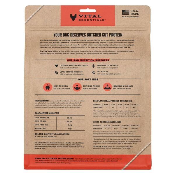 Vital Essentials Freeze Dried Raw Lamb & Whitefish Mixer Soft Nibs Dog 14oz