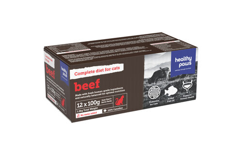 Healthy Paws Cat | Complete Dinner Beef 1.2kg (12x100g)