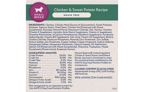 Natural Balance LID Chicken & Swt Potato Sml Brd Dog 4 lb