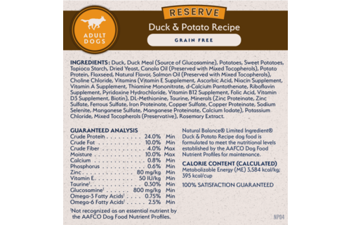 Natural Balance Dog LID Duck & Potato 22Lb