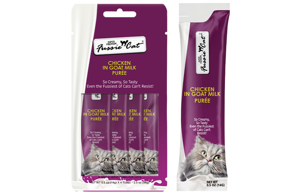 Fussie Cat Treat Chicken in Goat Milk Puree 2oz