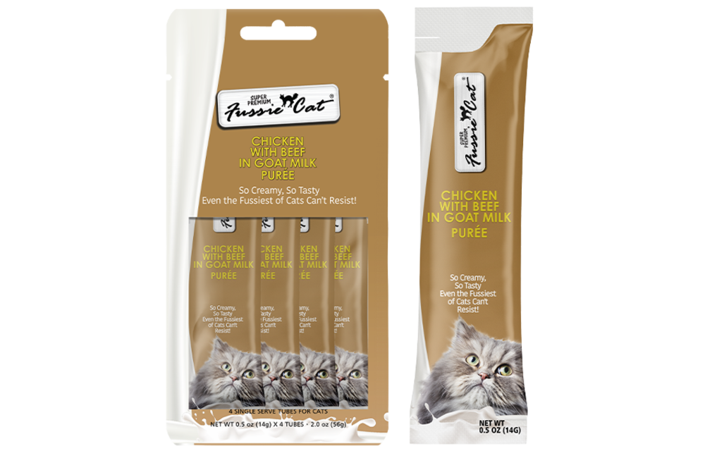 Fussie Cat Treat Chicken with Beef in Goat Milk Puree 2oz