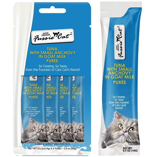 Fussie Cat Treat Tuna with Anchovy in Goat Milk Puree 2oz