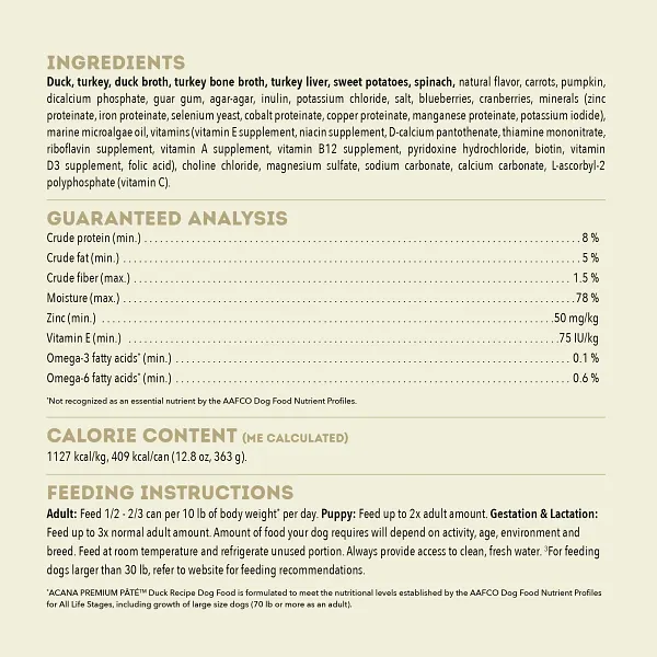 Acana Dog Premium Duck Pate 363g