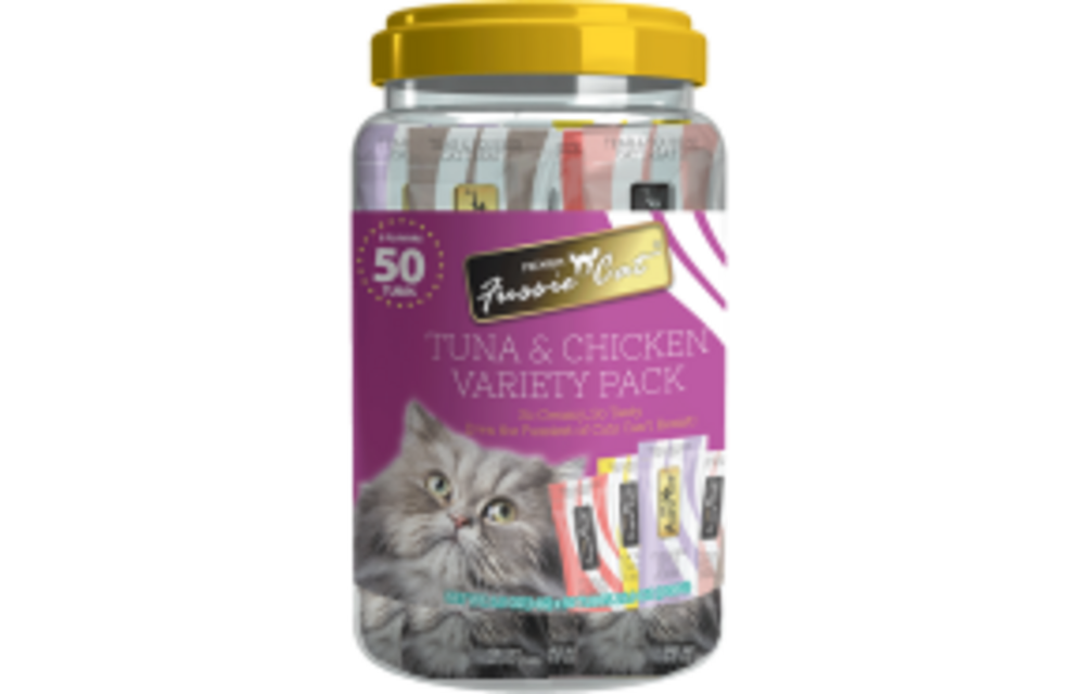 Fussie Cat Treat Tuna & Chicken Puree Variety Pack 50pc
