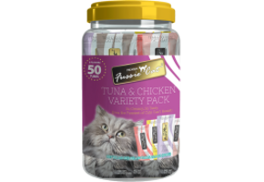 Fussie Cat Treat Tuna & Chicken Puree Variety Pack 50pc