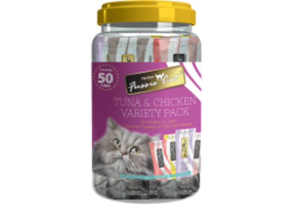 Fussie Cat Treat Tuna & Chicken Puree Variety Pack 50pc