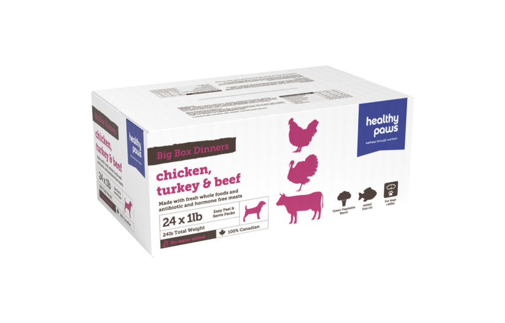 Healthy Paws Big Box Dinner Chicken, Turkey, Beef 24 x 1Lb