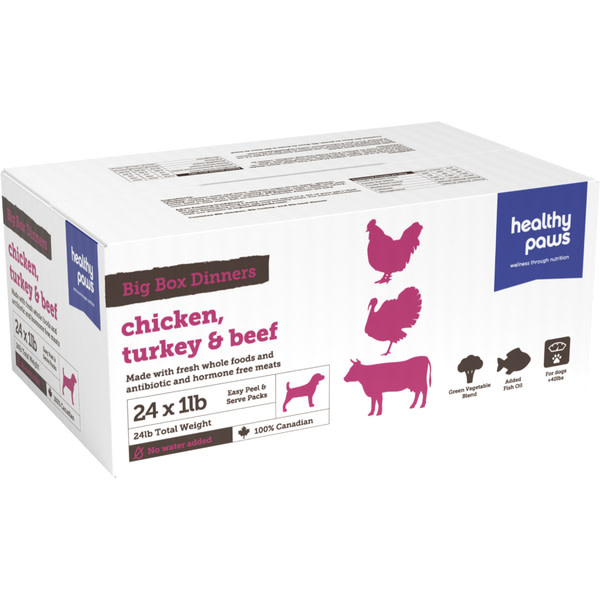 Healthy Paws Big Box Dinner Chicken, Turkey, Beef 24 x 1Lb
