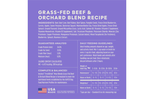 Instinct Dog Fresh Dried Meal Blends Beef & Orchard 3oz