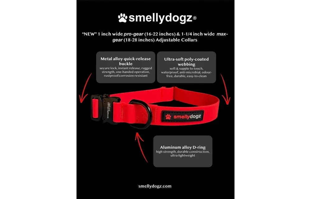 Smellydogz Adjustable Collar Pro Red 1"16-22"