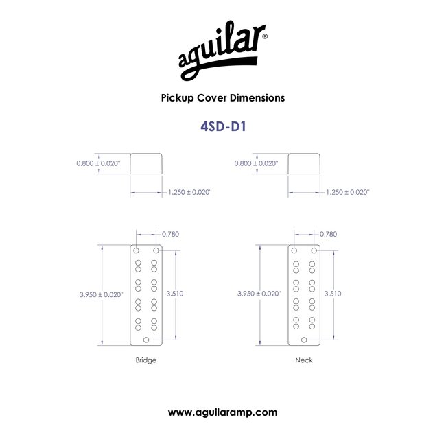 Aguilar AG 4SD-D1 Super Double 4-String Noiseless Soap Bar Bass Pickups -BC Size