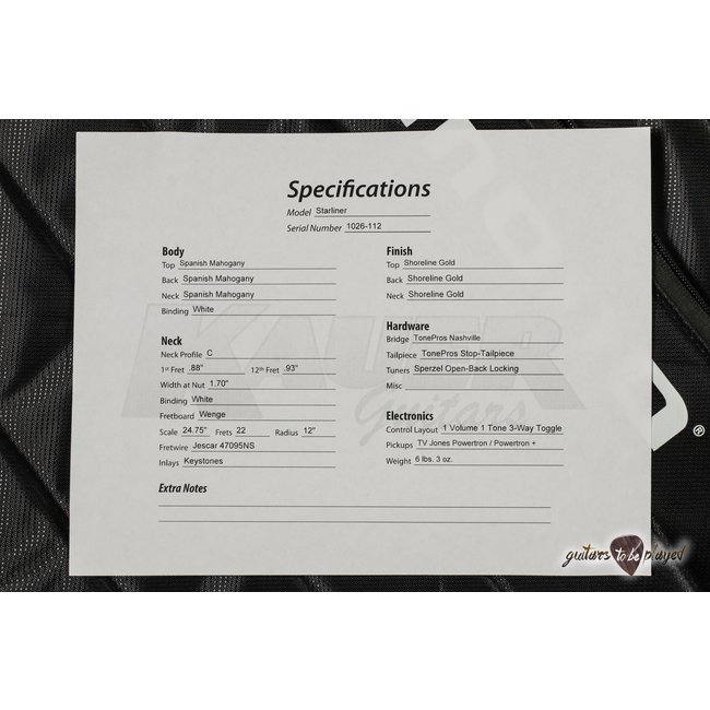 Kauer Starliner Express Electric Guitar w/ TV Jones PowerTrons – Shoreline Gold