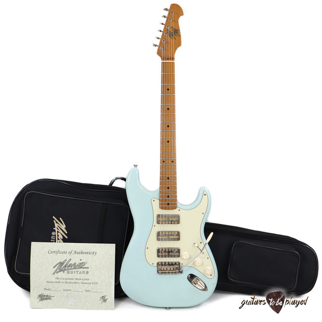 Mario Martin Guitars 1pc Swamp Ash S-Style w/ Lollar GoldFoils, Roasted Maple Neck - Sonic Blue