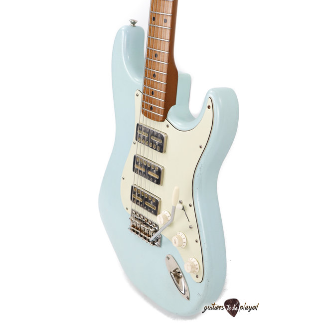 Mario Martin Guitars 1pc Swamp Ash S-Style w/ Lollar GoldFoils, Roasted Maple Neck - Sonic Blue