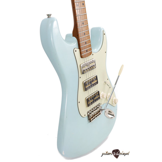 Mario Martin Guitars 1pc Swamp Ash S-Style w/ Lollar GoldFoils, Roasted Maple Neck - Sonic Blue