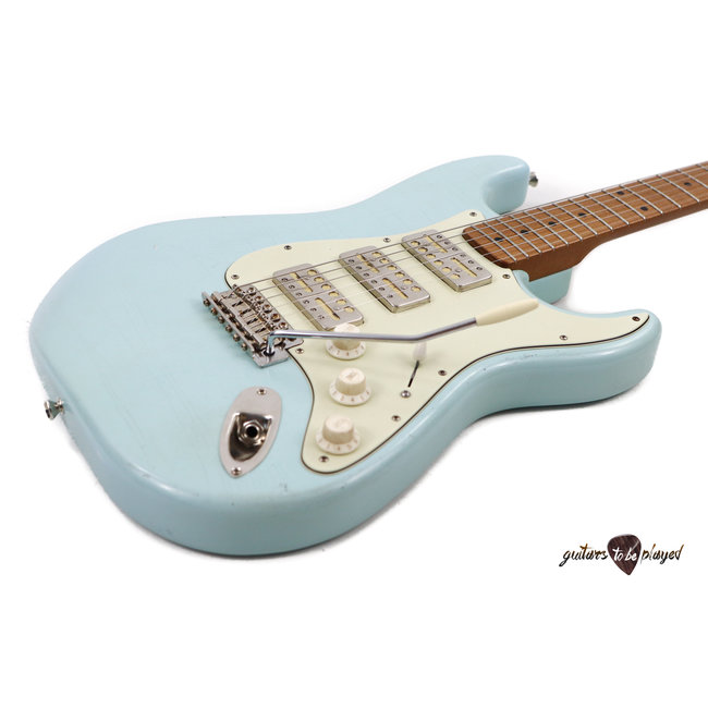 Mario Martin Guitars 1pc Swamp Ash S-Style w/ Lollar GoldFoils, Roasted Maple Neck - Sonic Blue