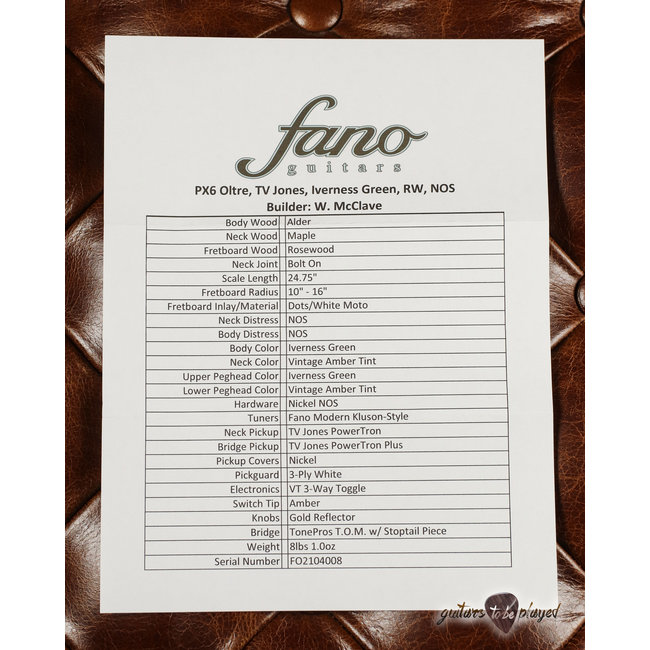 Fano PX6 Oltre TV Jones Power’Tron Electric Guitar w/ Gigbag – Inverness Green