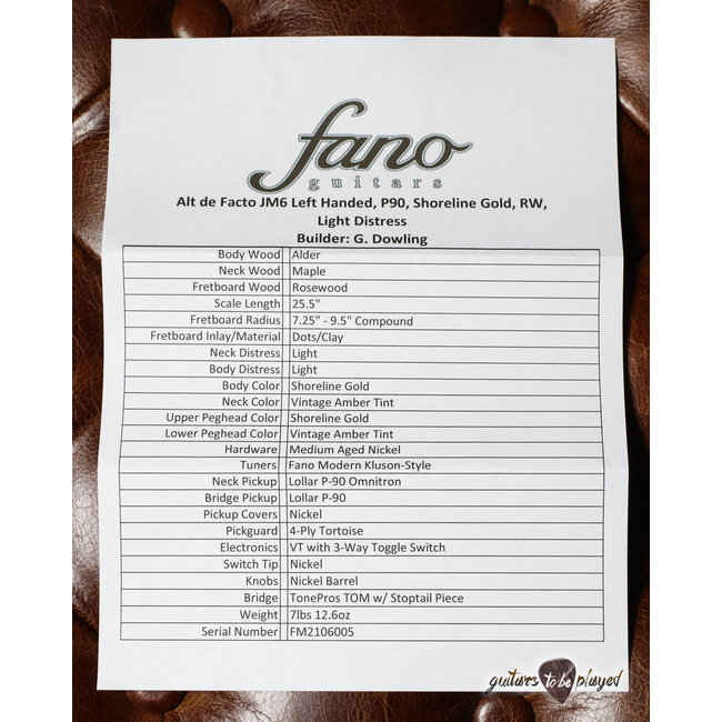 Fano JM6 Alt De Facto Left-Handed - Shoreline Gold